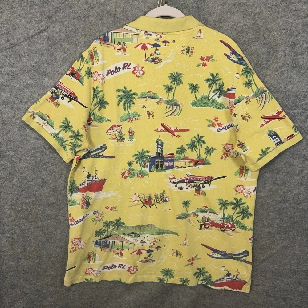 Polo Ralph Lauren Polo Bear Polo Shirt Mens XL Yellow Aloha Cotton